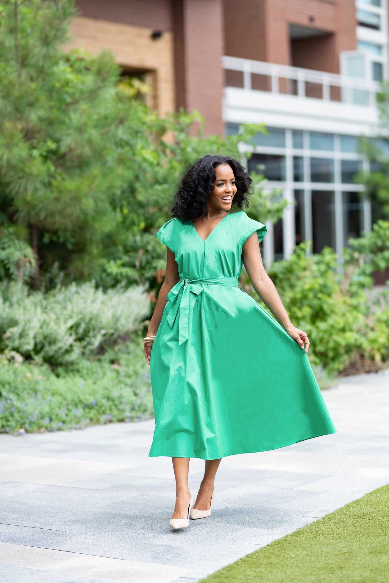 green cotton dress
